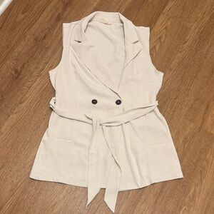 Melloday Medium Beige Vince Double Breasted Vest Waist Tie Pockets